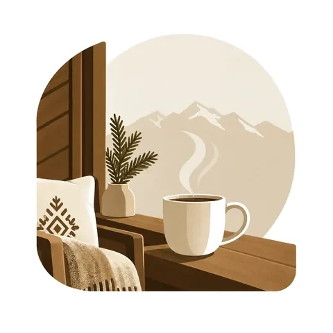Apartamenty w Zakopanem - kubek kawy na parapecie z widokiem na Tatry